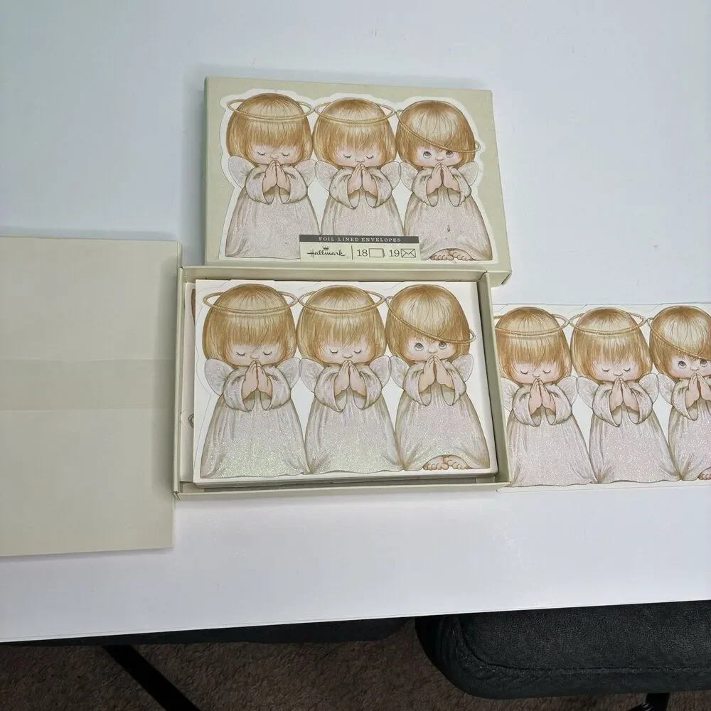 Hallmark Christmas Cards Ruth Morehead Three Little Angels Box Of 18 Foil Cards
